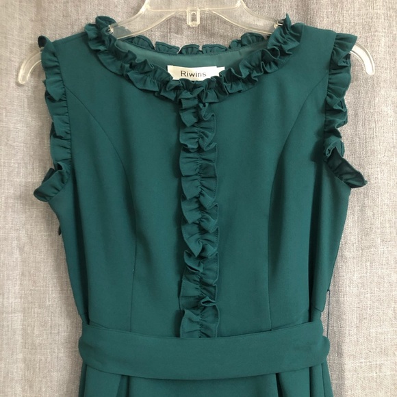 Riwins Teal Sleeveless A-Line Dress with Ribbon Tie - Picture 3 of 11